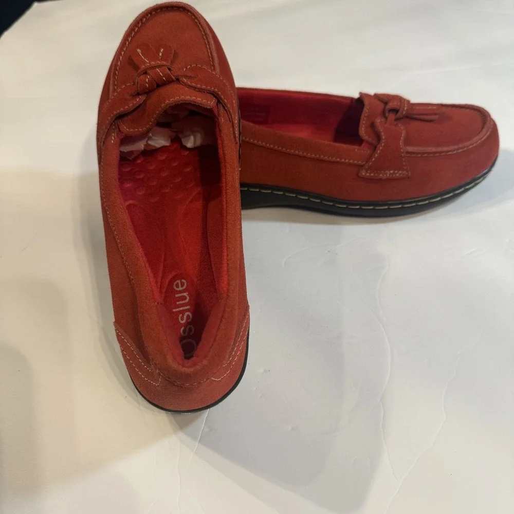 Osslue Red Suede Driving Moccasins Women's Size 7 Slip On Loafers Casual